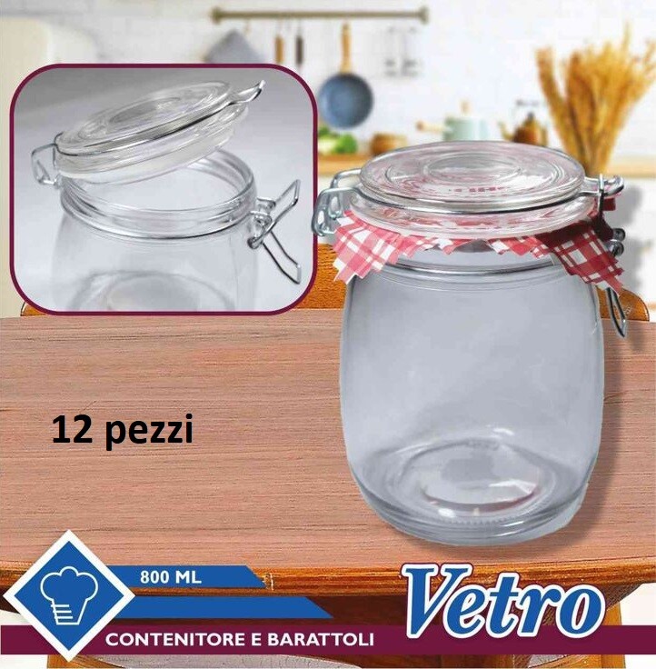 Set 12 Pezzi Barattolo Vasetto Con Tappo Ermetico In Vetro 800ml dfh