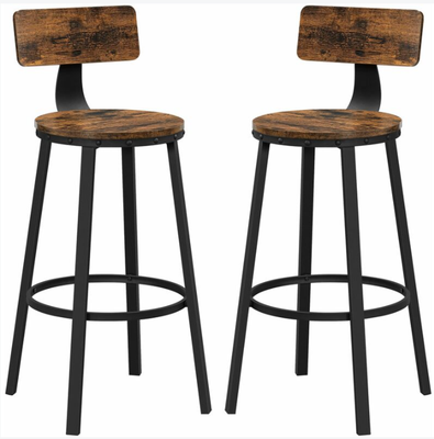 2 Pack VASAGLE Tall Bar Stools High Chairs Kitchen w Backrest