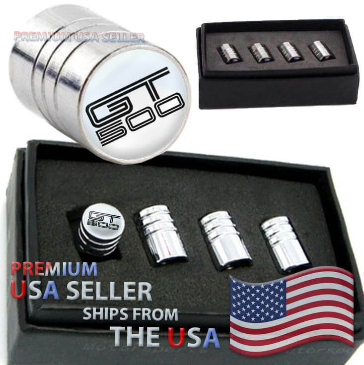 Ford Mustang GT 500 Logo Valve Stem Caps Chrome Tire Kit Wheels Cars Pony USA