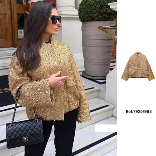 Pre-owned Zara Zw Collection Sz S Sequin Jacket Gold Round Neck Fw24 7925/993 Bloggers