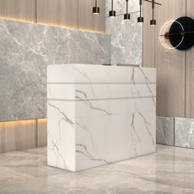 Reception Desk Office Counter Top Marble Wood Checkout Register Conference Shape