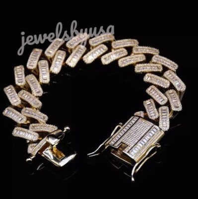 Pre-owned Nsg Men's 18mm Cuban Link 8ct Baguette Cubic Zirconia Bracelet 925 Silver 8" In White