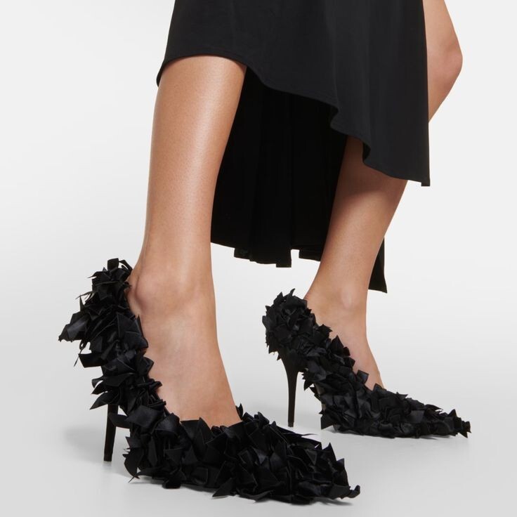 Balenciaga Marie Allover Bow Pumps Women's 36/6US Black Pointed Toe Slip On - Picture 1 of 15