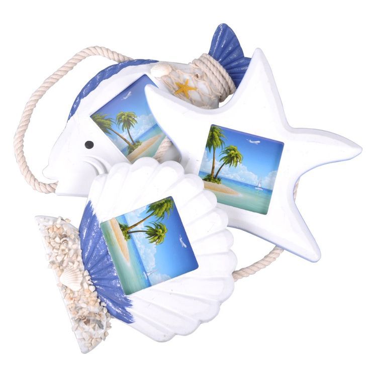 Set 3 Portafoto Cornici Da Appendere In Legno Decorazione Sea Style moc