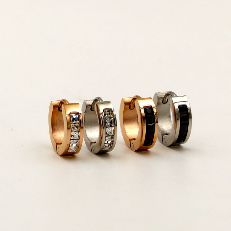 Men Women Stainless Steel Small Hoop Huggie Earrings CZ Inlaid Piercings PE30