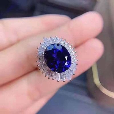Sterling Silver Cocktail Ring Halo 925 CZ Round Blue & White Women ADASTRA