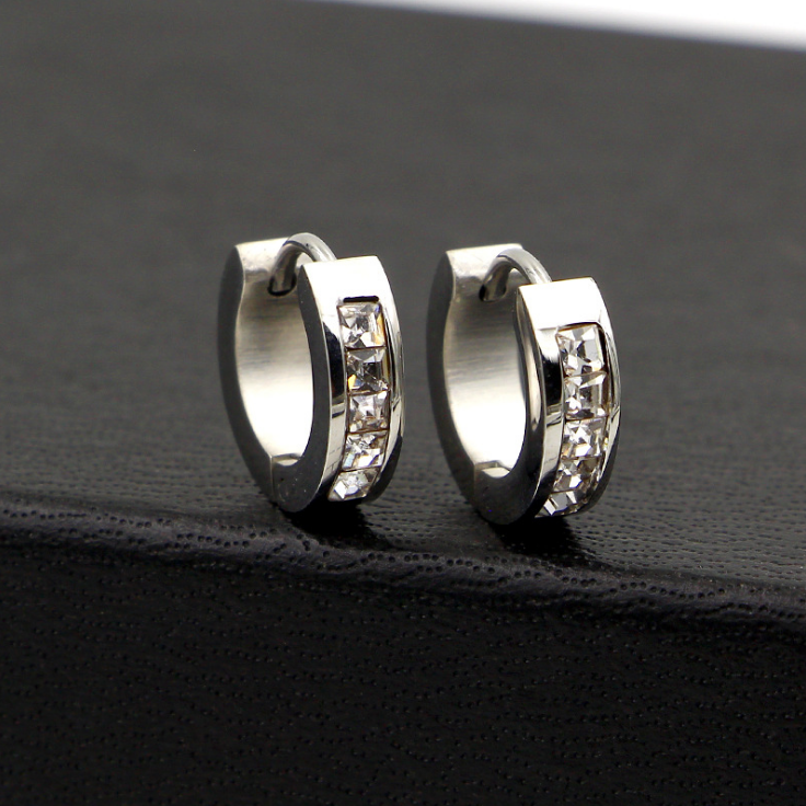 Men Women Stainless Steel Small Hoop Huggie Earrings CZ Inlaid Piercings PE30