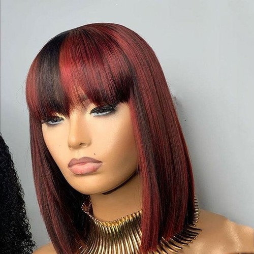 Short Bob Wigs with Bangs Human Hair 10 Inch Brazilian