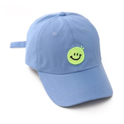 Smiley Face Hat Kids Toddler Baseball Cap Embroidered Cute 2-8 Years Old Blue