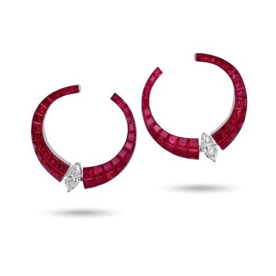 Princess Lab Burmese Ruby Dangle Earrings 925 Fine Silver Invisible Set Jewelry
