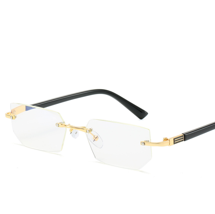 Luxury Rimless Flat Lens Eye Glasses Resin Diamond Cut Anti Blue Light Blocking 