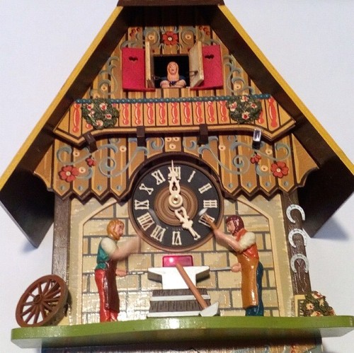 Made in Germany Blacksmith Animated Lighted Cuckoo Clock. - Works - See Add -