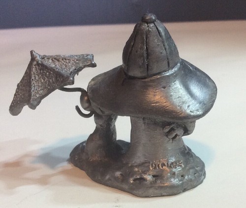 Vintage Pewter Michael Ricker Child Holding Umbrella Over Puppy Dog Handcrafted