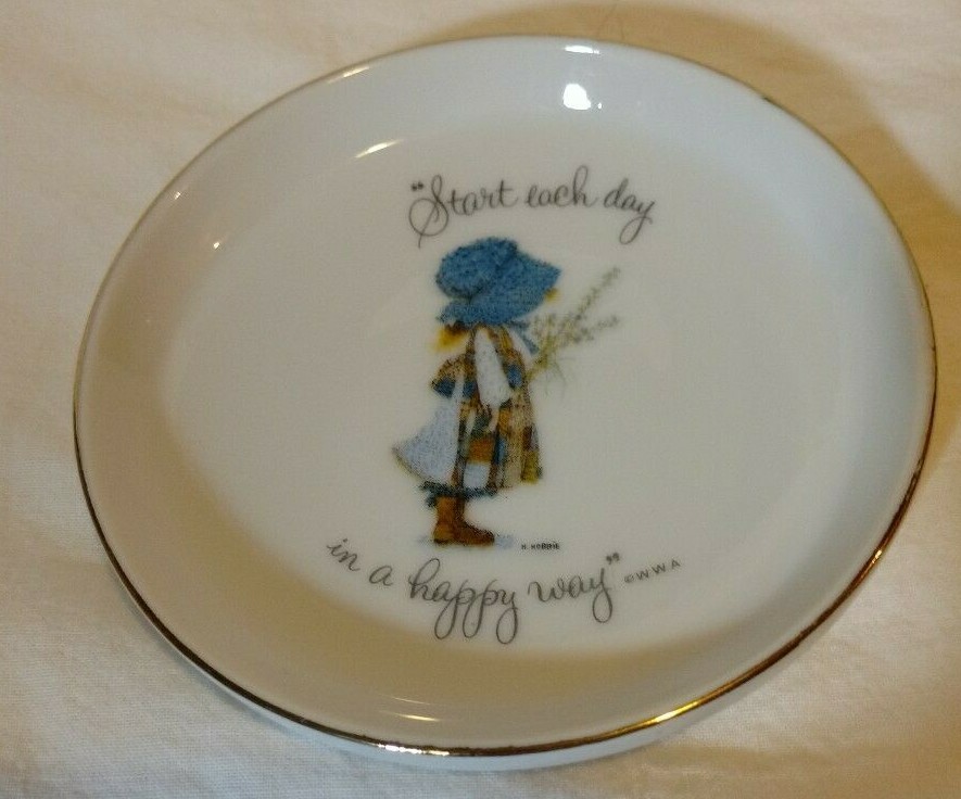 Small Vintage Holly Hobbie Porcelain Trinket Plates Coasters Set Of 4 Different