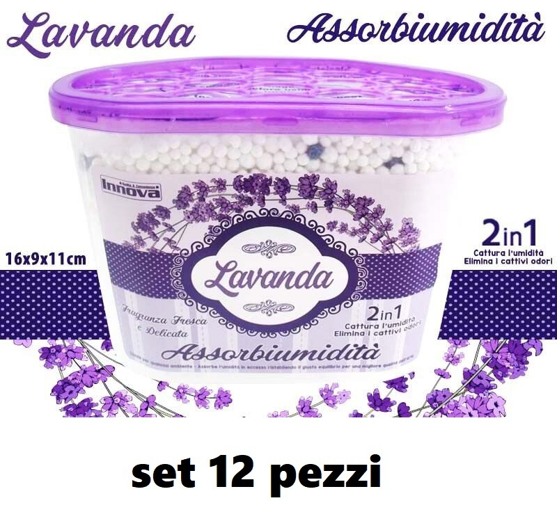 Set 12 Pezzi Vaschetta Assorbi Umidita' Con Cristalli Profumo Lavanda dfh