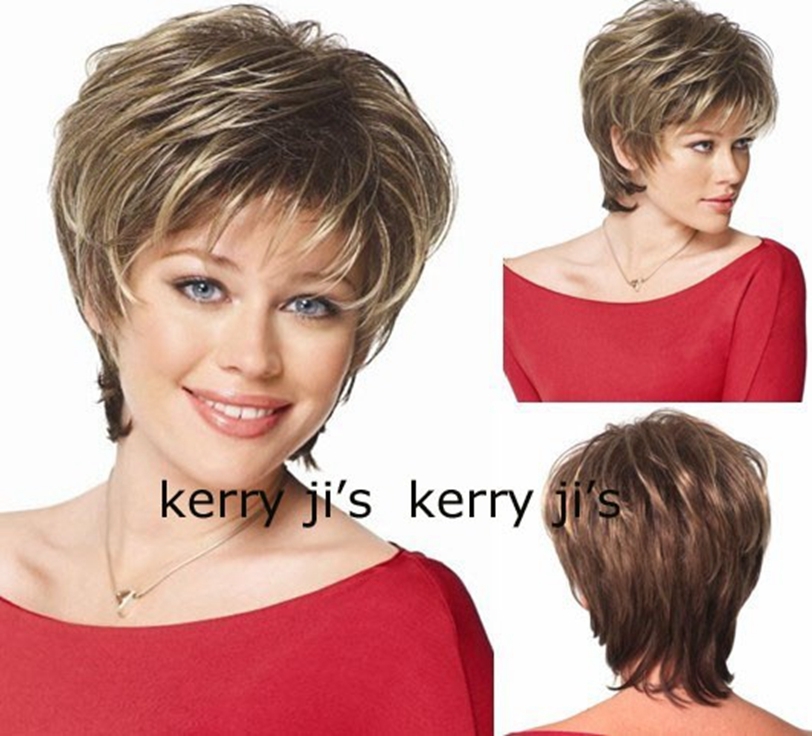 Natural Brown Blonde Streaked Short Hair Wigs Short Women S