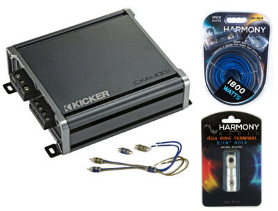 Kicker 46CXA4001 800W Sub Amp, Speaker Wire RCA Adapter & 4