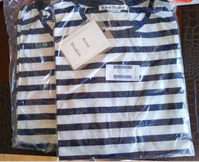 Authentic New Acne Studios Navy/White Striped Rigoletto Face Cotton T-shirt XXS