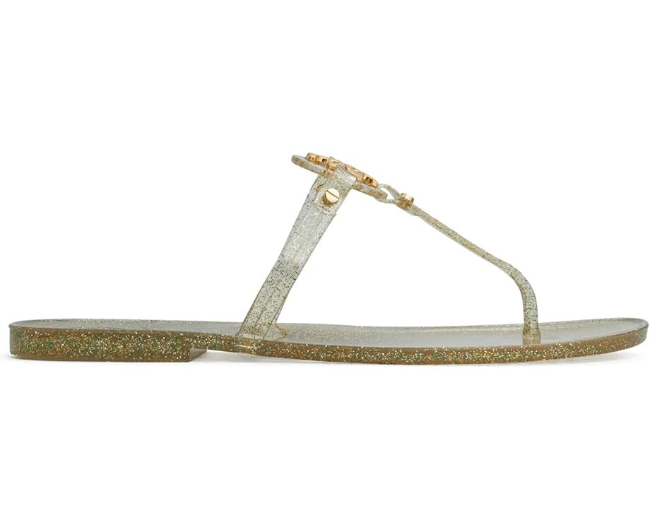 Pre-owned Tory Burch In Box  Mini Miller Jelly Thong Sandals Green Silver Gold Us 7