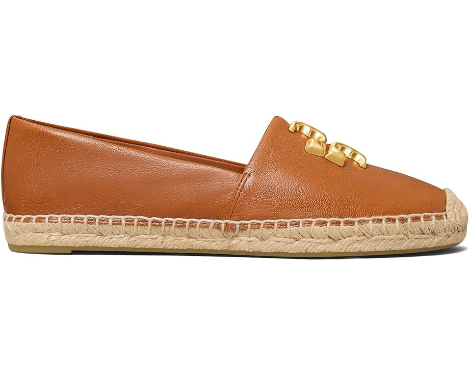 Pre-owned Tory Burch Eleanor Logo Espadrille Leather Flat Bourbon Us 8.5 Authentic In Brown