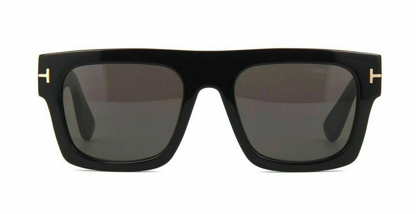 Pre-owned Tom Ford Ft0711 Fausto 01a Shiny Black/smoke Square Men's Sunglasses In Gray