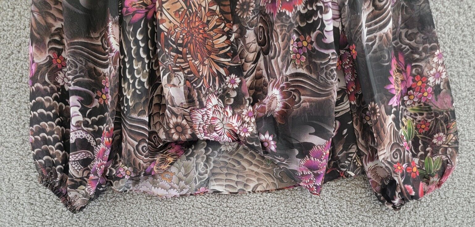 Kobi Halperin Robin Floral Balloon-Sleeve Blouse Womens S Black Multi V-neck L/S - Picture 4 of 15