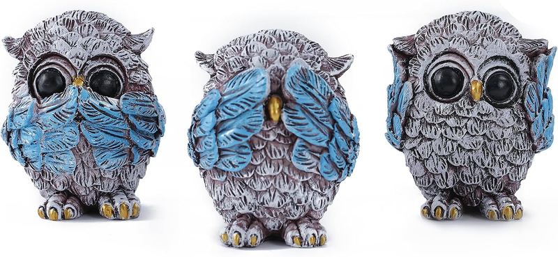Owl Statue for Home Decor Accents,3 Owl Set Decor for Bookshelf Bedroom Living R