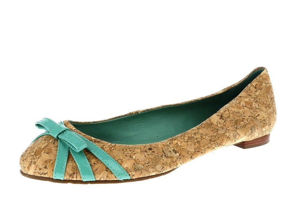 Kate Spade Womens Cork Print Mint Bow Fabric Slip On Ballet Flats Size 6.5 M