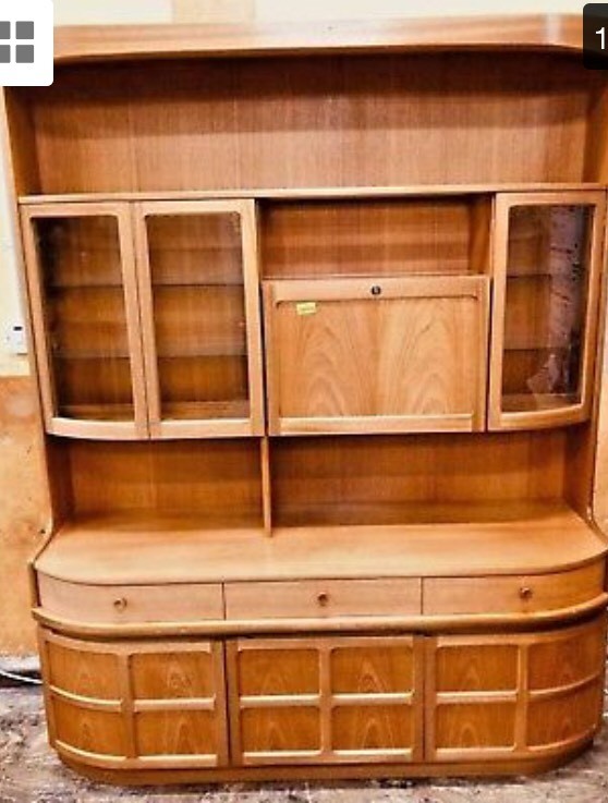 NATHAN FURNITURE Teak Veneer Light Wood Display / Wall Unit