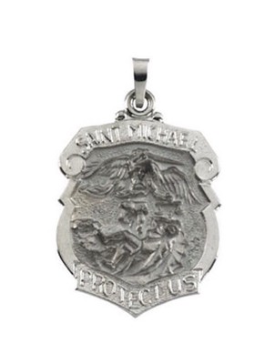 Pre-owned Stuller St. Michael The Archangel Medal 14k Yellow Gold 14k White Gold 24.25x20.50mm 3g