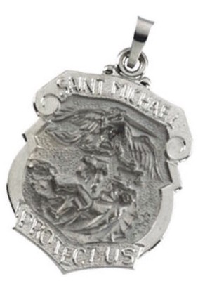 Pre-owned Stuller St. Michael The Archangel Medal 14k Yellow Gold 14k White Gold 24.25x20.50mm 3g