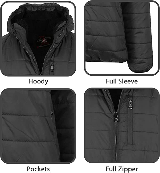 Mens Sherpa-Lined Hooded Puffer Jacket Waterproof Warm Winter Zip Pockets NEW