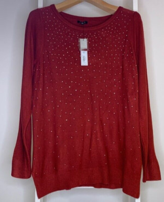 Apt 9 Sweater Womens XL Red Pullover 100% Acrylic Long Sleeve Studded NEW
