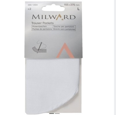 Milward Replacement Trouser Pockets – Iron-On & Sew-In  – White Half & Full