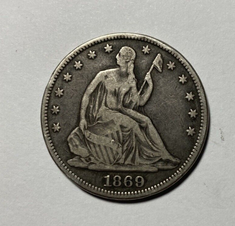 1869 Seated Liberty Half Dollar Lower Mintge. VG+/F