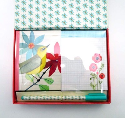 AVIAN FRIENDS Desk Set ~ Petite Journal - Notepad - Pen ~ Hinged Box ~ New