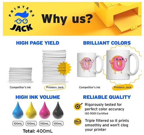 4pk Sublimation Ink With Heat Tape Refill Fit For ET-2720 ST-2000 Printer (BCMY)