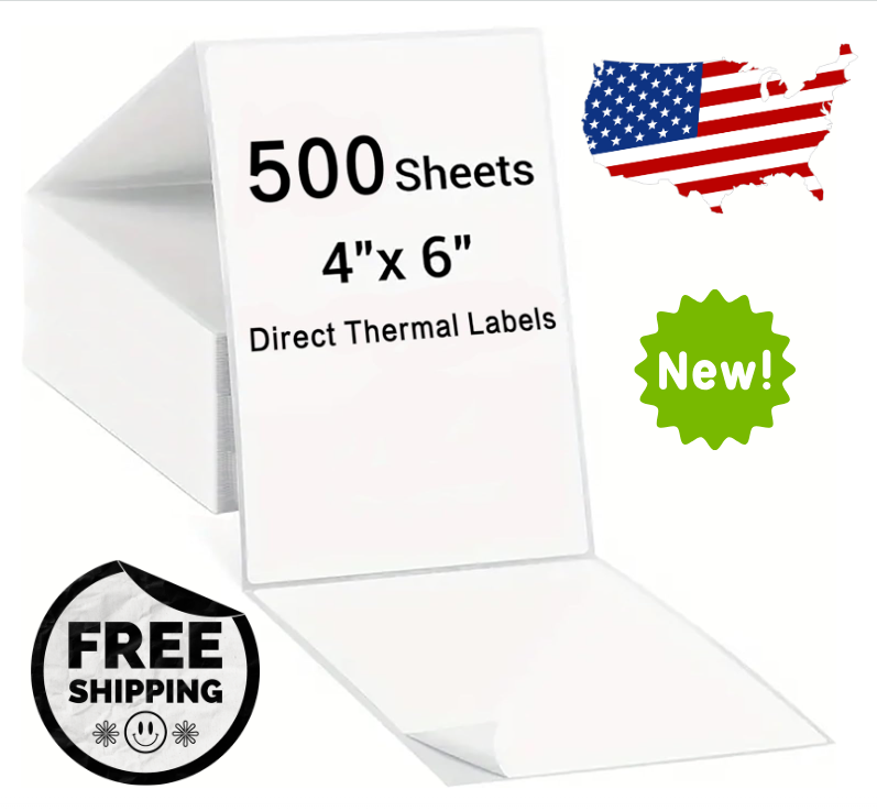 500 4x6 Fanfold Direct Thermal Direct Shipping Labels for Zebra & Rollo Printers