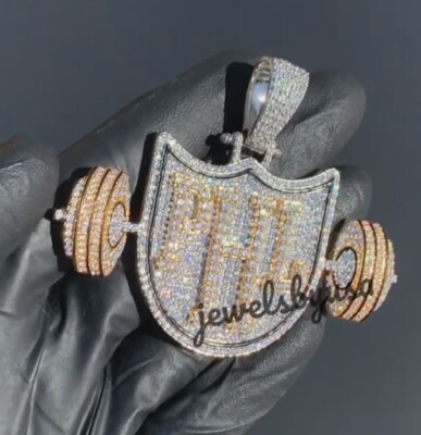 Pre-owned Nsg Real Iced Flawless Moissanite Men's Customize Any Letter Pendant Two Tone Plated In White