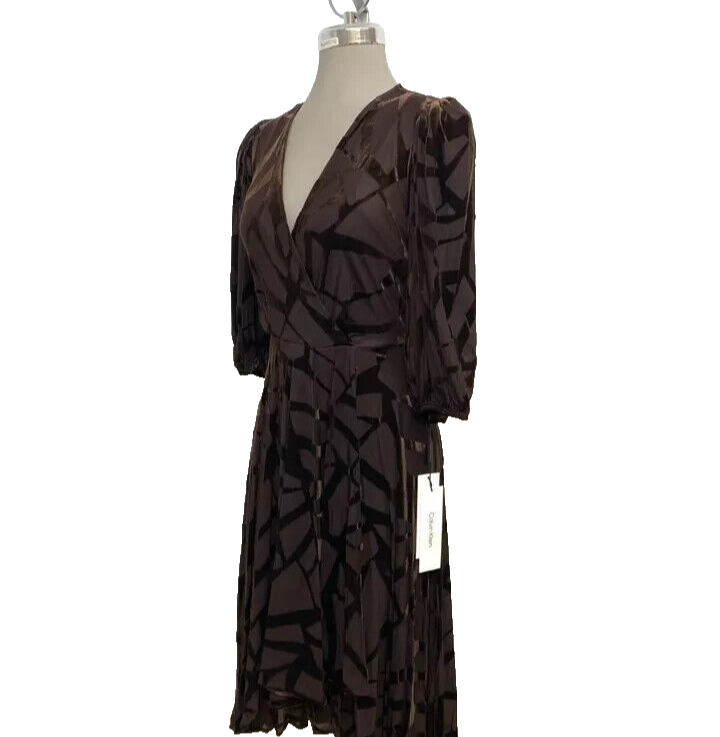 Новое элегантное бархатное платье Calvin Klein COFFEE BEAN Burnout E-Z Fit & Flare размера 2