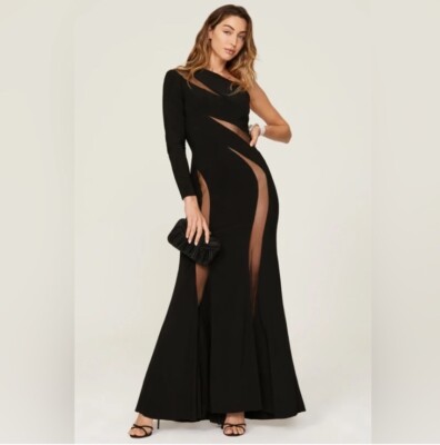 Size 0 - NWOT Mac Duggal 11311 Jersey One Shoulder Illusion Cut Out Gown $598