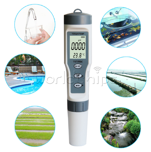 Digital PH/EC/TDS/TEMP Tester Water Quality Monitor Water pH Tester + Test Paper