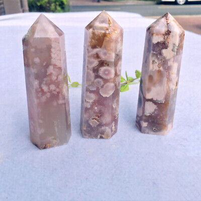 1x Natural Flower Agate Tower Point Quartz Crystal Obelisk Wand Healing Stone U