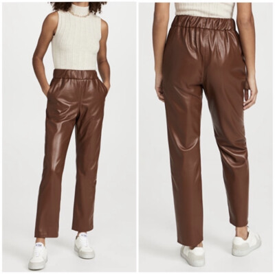 Anine Bing Colton Faux Leather Straight Leg Track Pants Brown Size XS NWT