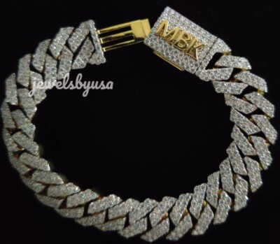 Pre-owned Nsg Men's 148 Cuban Link 8ct Cubic Zirconia Custom Lock Bracelet 925 Silver In White