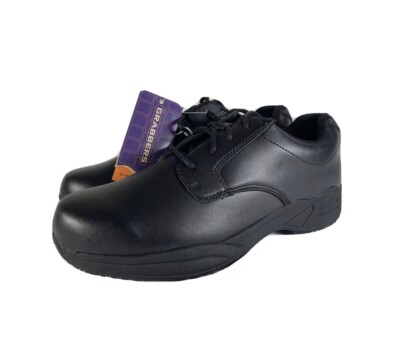 Grabbers No Slip SR Oxford Plain Black Friction shoes Men s 4w OrW=6w New W Tags