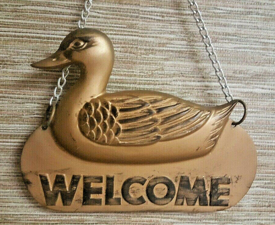 Brass Duck Welcome Door Hanger or Wall Hanging 7 3/4