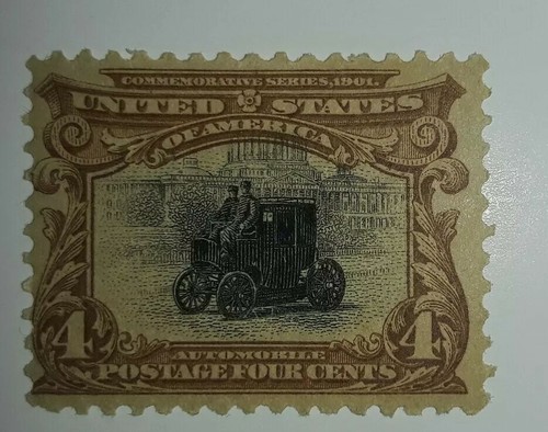 Travelstamps: 1901 US Stamps Scott #296, Automobile, mint, og , Very Light Hinge