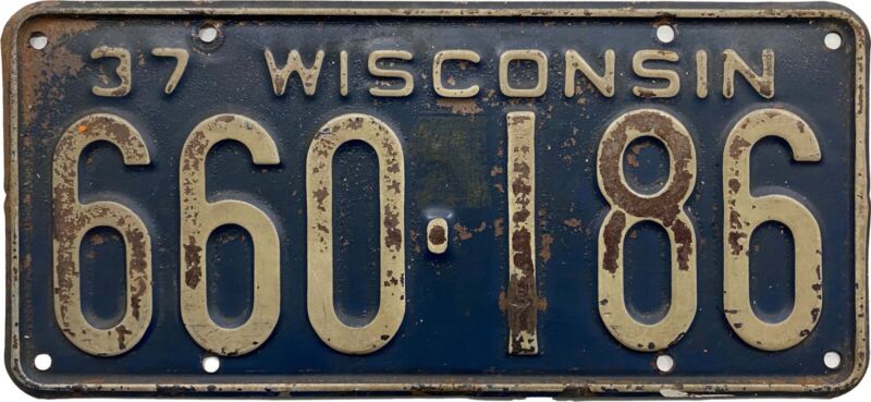 Wisconsin 1937 License Plate, 660 186