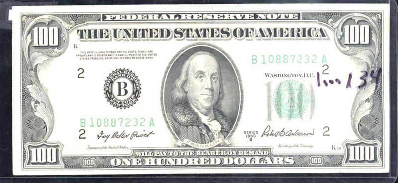  1950b $100 Federal Reserve Note-writing Is On The Holder Not The Note 